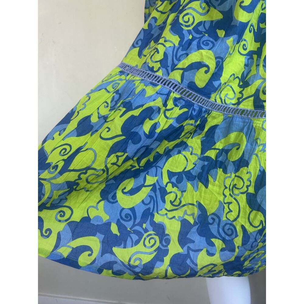 Ro’s Garden Floral Tiered Mini Dress Womens S Blue Green Boho Resort Button - Picture 12 of 14